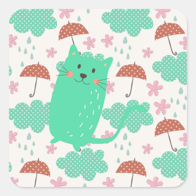 Sticker Carré Chats en pluie (Devant)