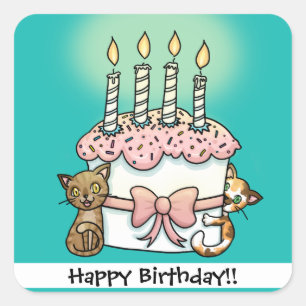 Sticker Carré Chats et anniversaire de gâteau