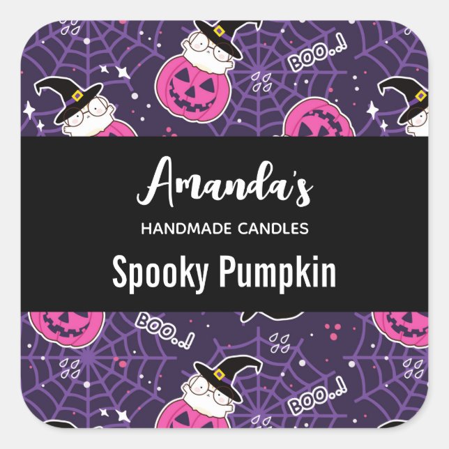 Sticker Carré Chats et Citrouilles Halloween Motif bougie Biz (Devant)