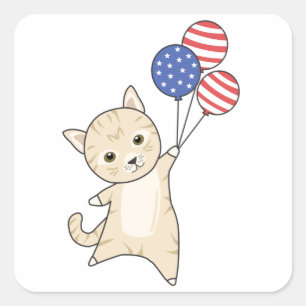 Sticker Carré Chats Funny Chat 4 juillet drapeau américain