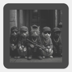 Sticker Carré Chats Gangsters Drôles Design de Rue
