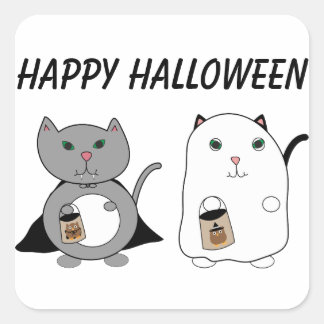 Sticker Carré Chats Ghost Vampire Happy Halloween personnalisé
