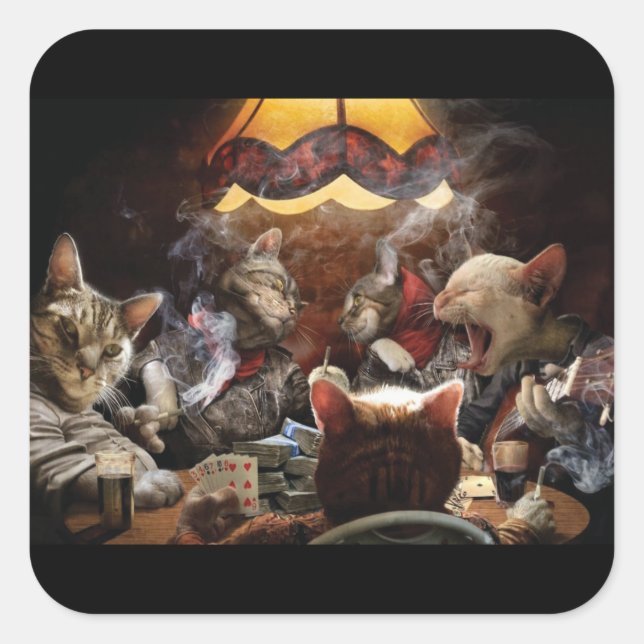Sticker Carré Chats jouant au poker (Devant)