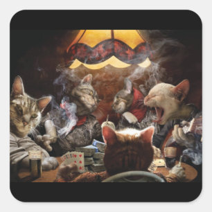 Sticker Carré Chats jouant au poker