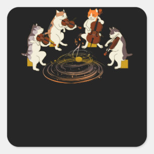 Sticker Carré Chats Jouer Violon Cello Musique Amoureux des chat