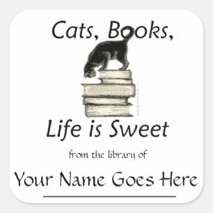Sticker Carré Chats, Livres, La vie est sucrée Plaques