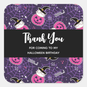 Sticker Carré Chats mignons et Citrouille Halloween Merci Motif