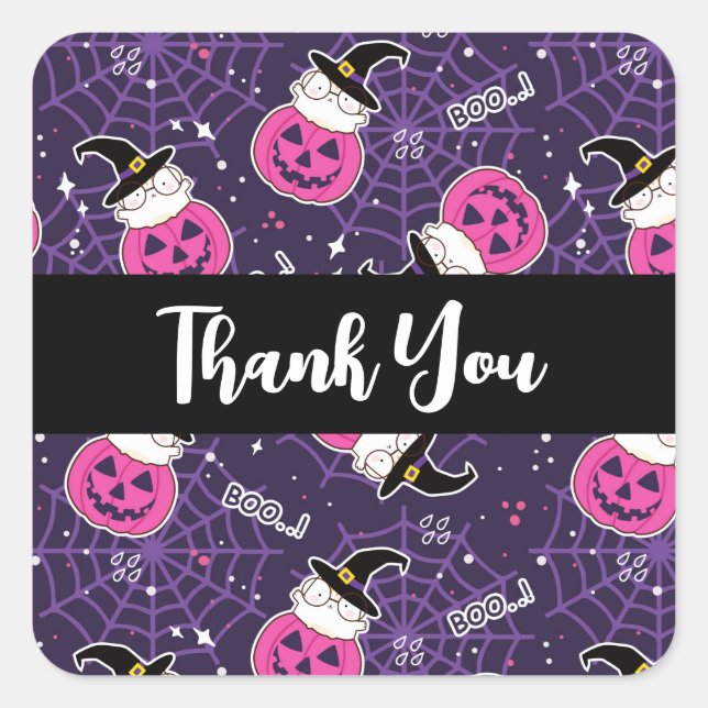 Sticker Carré Chats mignons et Citrouille Halloween Merci Motif (Devant)