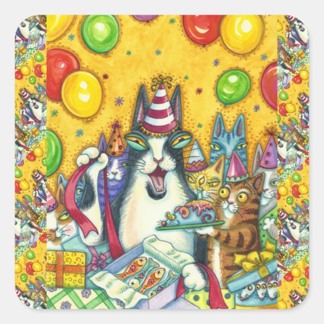 STICKER CARRÉ CHATS N'FITZ, CUISINES, MICE, ANNIVERSAIRE AMUSANT (Devant)