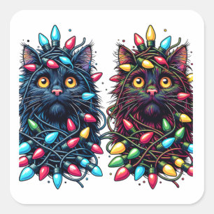 Sticker Carré Chats noirs jumeaux avec Vibe électrique