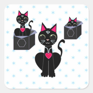 Sticker Carré Chats noirs mignons