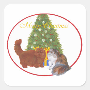 Sticker Carré Chats Persans Rouges et Calico Noël