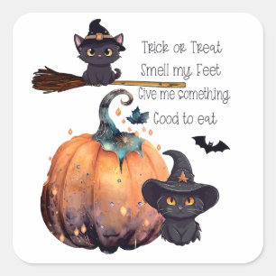 Sticker Carré Chats souriants mignons aux citrouilles d'Hallowee