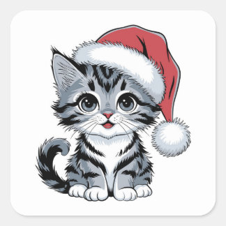 Sticker Carré chatte de noël