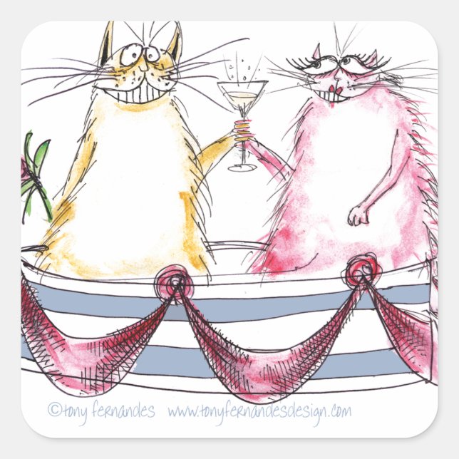 Sticker Carré chatte love - dessin humoristique, tony fernandes (Devant)