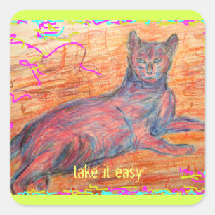 Sticker Carré chatte pavé ensoleillé prendre facile