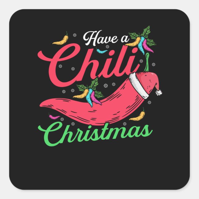 Sticker Carré Chaud Chili Pepper Design de Noël, Unisex (Devant)