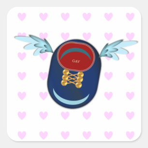 Sticker Carré Chaussure à ailettes mignonne dessin animé & cœurs