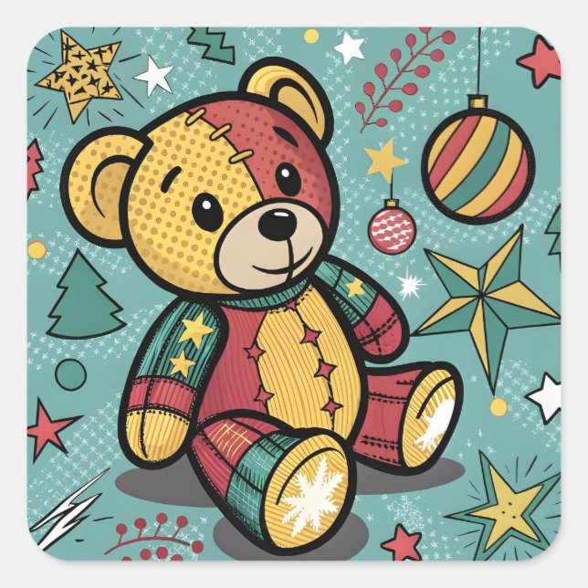 Sticker Carré Chaussures de Noël Ours en peluche (Devant)