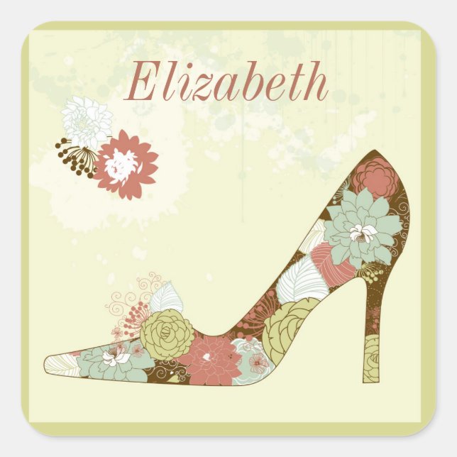 Sticker Carré Chaussures florales élégantes (Devant)
