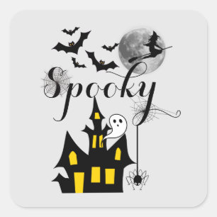 Sticker Carré Chauve-souris Éffrayante d'Halloween maison hantée