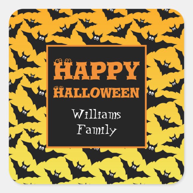 Sticker Carré Chauve-souris noire orange motif Halloween Personn (Devant)