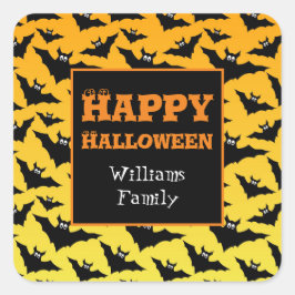Sticker Carré Chauve-souris noire orange motif Halloween Personn
