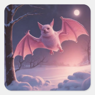 Sticker Carré chauve-souris rose pleine lune