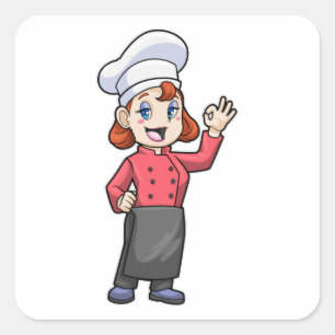 Sticker Carré Chef avec tablier de Cuisine