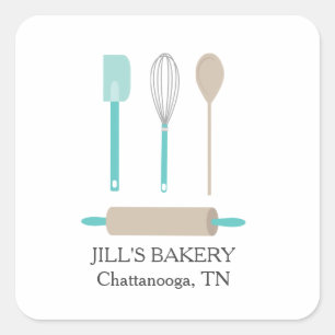 Sticker Carré Chef boulangerie Outils de cuisine Turquoises Comm