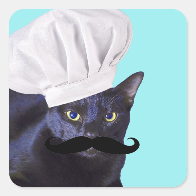 Sticker Carré Chef italien, chat noir (Devant)
