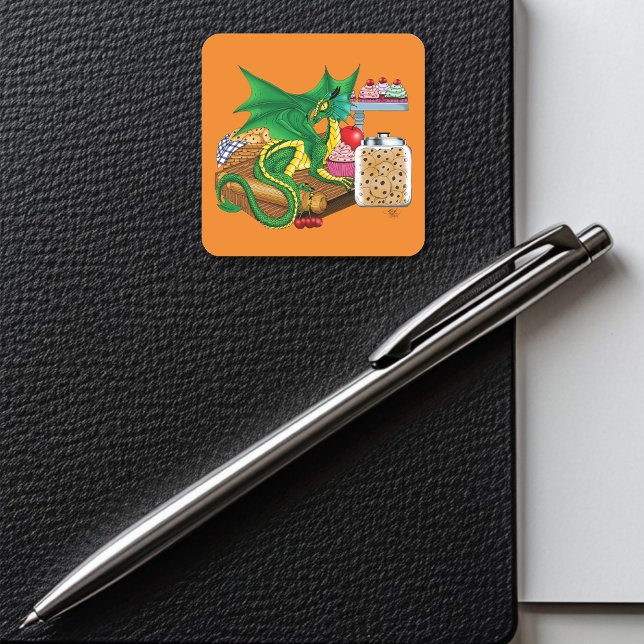 Sticker Carré Chef pâtissier Dragon Vert (Créateur téléchargé)