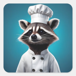 Sticker Carré Chef Raccoon