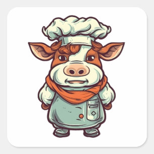 Sticker Carré Chef Vache Cute ferme animal