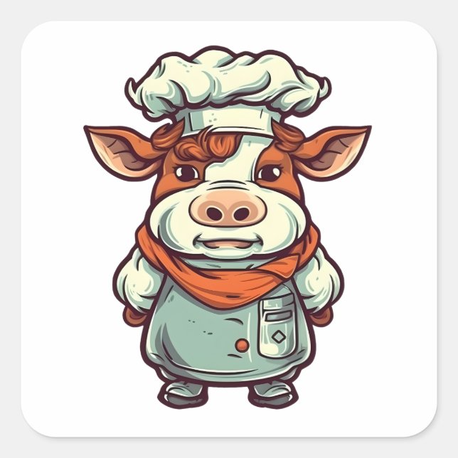 Sticker Carré Chef Vache Cute ferme animal (Devant)
