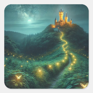 Sticker Carré Chemin du château enchanté illuminé par des luciol
