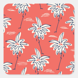 Sticker Carré Chemise de plage hawaïenne, motif de doodle palm.