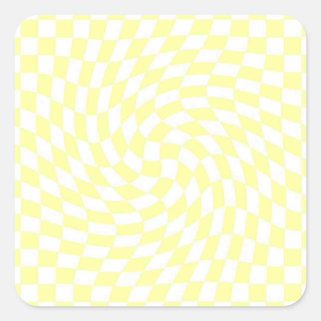 Sticker Carré Chèques jaune clair et blanc À damiers Motif (Devant)