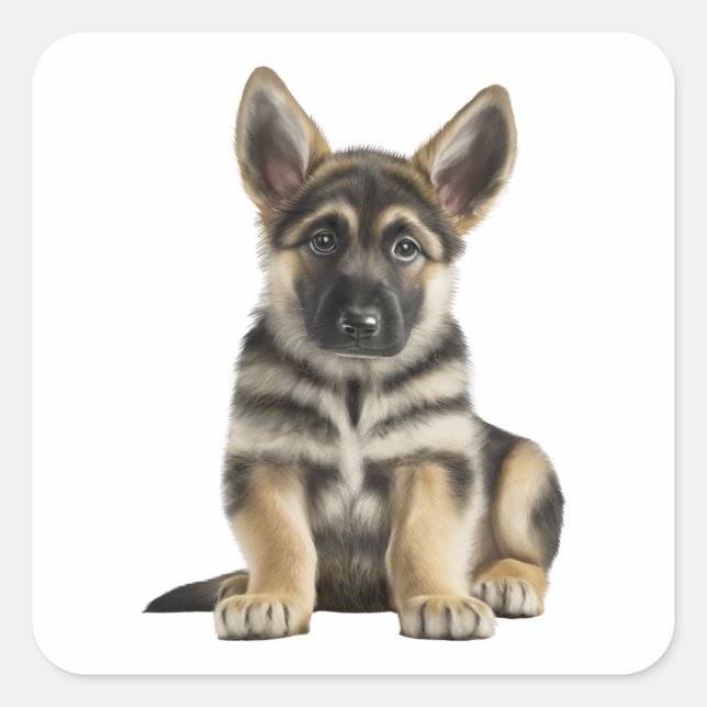 Sticker Carré Cher berger allemand mignon Chien de dessin (Devant)