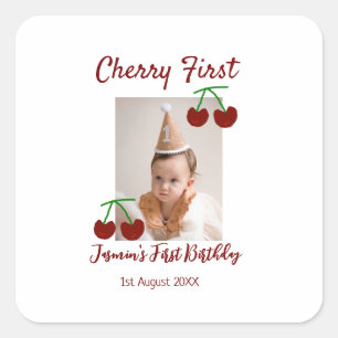 Sticker Carré Chercher premier heureux anniversaire photo enfant