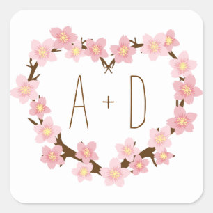 Sticker Carré Cherry Blossom Wreath Boho Mariage rustique