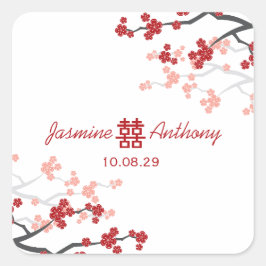 Sticker Carré Cherry Blossoms double bonheur Mariage chinois