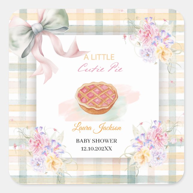 Sticker Carré Cherry Little Cutie Pie Pastel En vichy Baby showe (Devant)