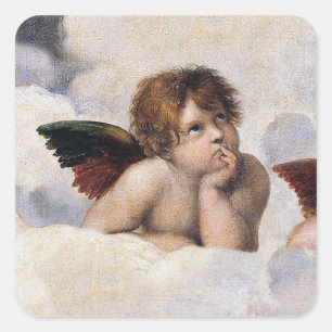 Sticker Carré Chérubins, anges ailés peinture de Raffael 