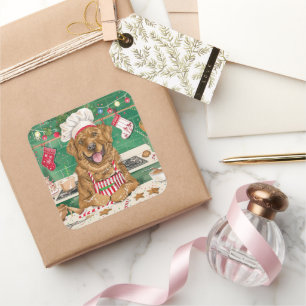 Sticker Carré Chesapeake Bay Retriever en cuisine : Noël festif