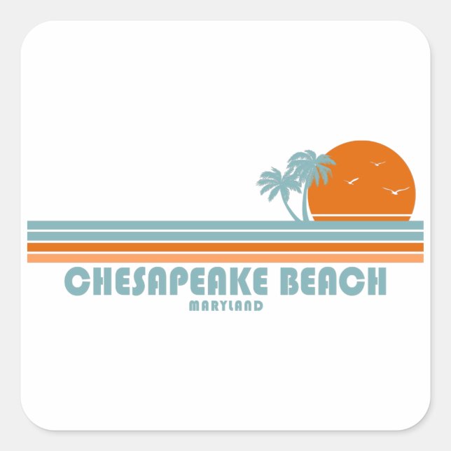 Sticker Carré Chesapeake Beach Maryland Sun Palm Trees (Devant)