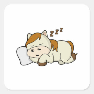 Sticker Carré Cheval à dormir avec Coussin