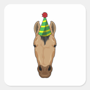 Sticker Carré Cheval avec casquette de fête
