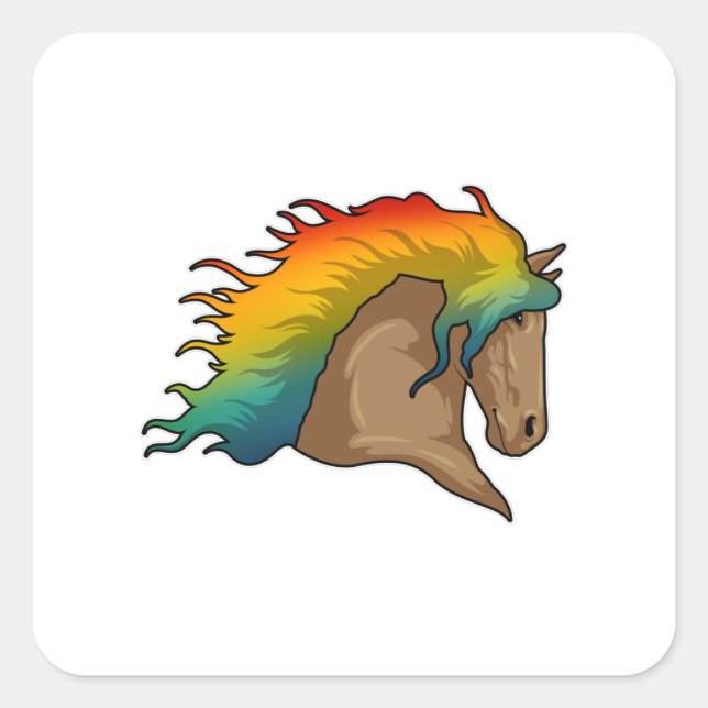 Sticker Carré Cheval avec cheveux arc-en-ciel (Devant)