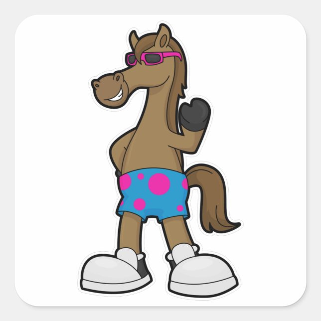Sticker Carré Cheval avec lunettes de soleil (Devant)